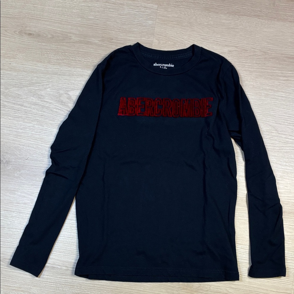 Abercrombie Kids Navy Long Sleeve Tee Fuzzy Magenta Logo 11/12